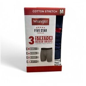 Wrangler Five Star 3-Pack Cotton Stretch Boxer Briefs, Size M, Navy, Red, Gray